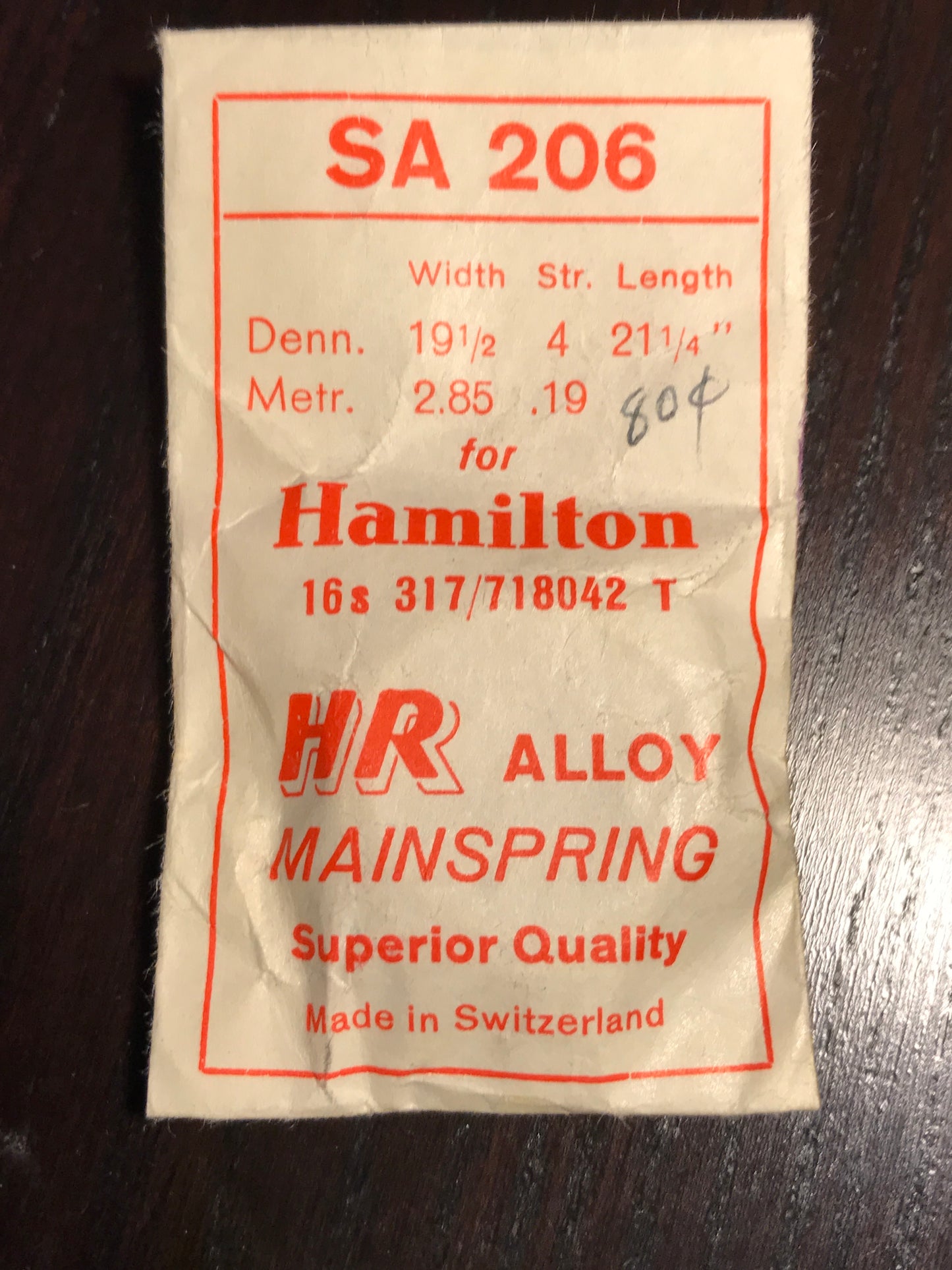 HR Mainspring SA206 for 16s Hamilton Factory No. 317 / 718042 - Alloy