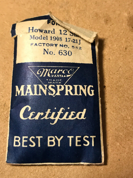 Marco No. 630 Mainspring for Howard 12s Model 1908 Factory #552 - Steel