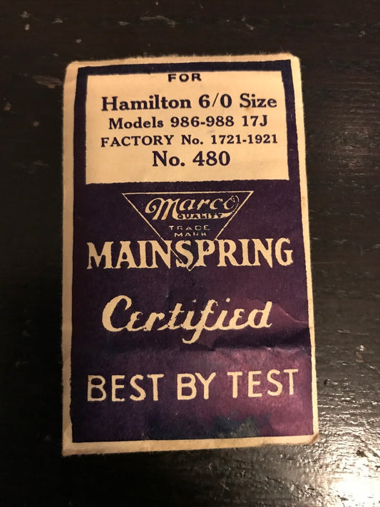 Marco Mainspring #480 for Hamilton 6/0s No. 1721 / 1921 - Steel
