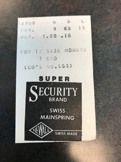 Newall SUPER Security Mainspring #709 for Howard 12s Model 1908 Factory #553 - Alloy
