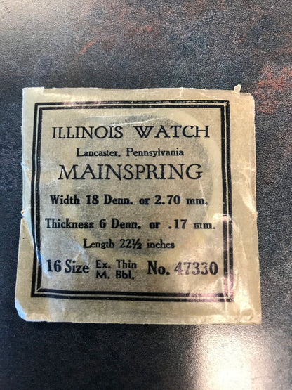 Illinois Factory Mainspring #47330 for 16s movements - Steel