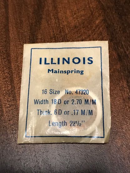 Illinois Factory Mainspring #47320 for 16s movements - Steel