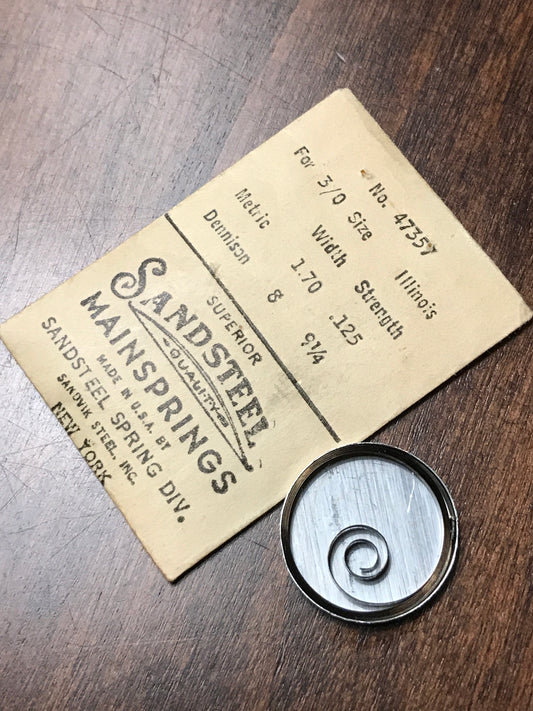 Sandsteel Mainspring for Illinois 0s & 3/0s Factory No. 47357 - Steel