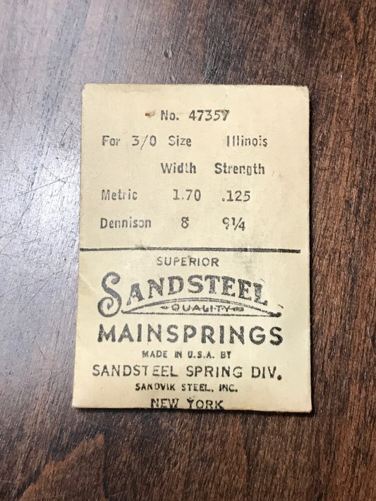 Sandsteel Mainspring for Illinois 0s & 3/0s Factory No. 47357 - Steel