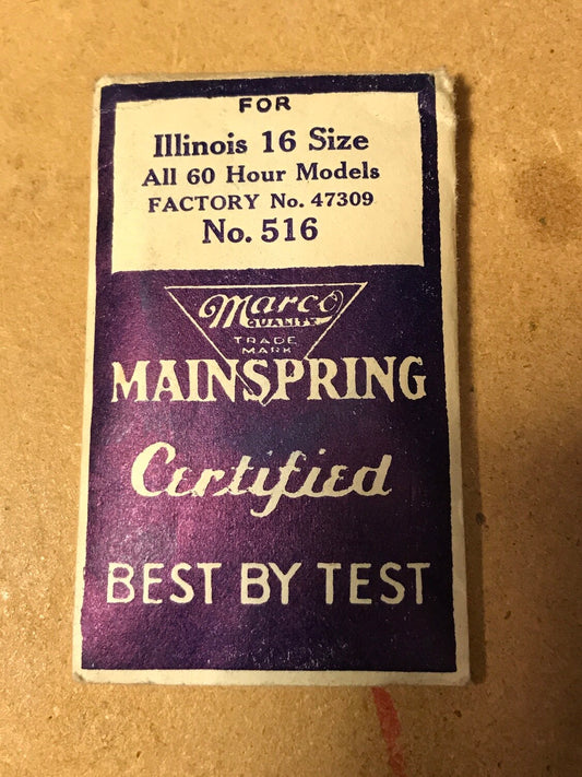 Marco Mainspring #516 for Illinois 16s 60hr Factory No. 47309 - Steel