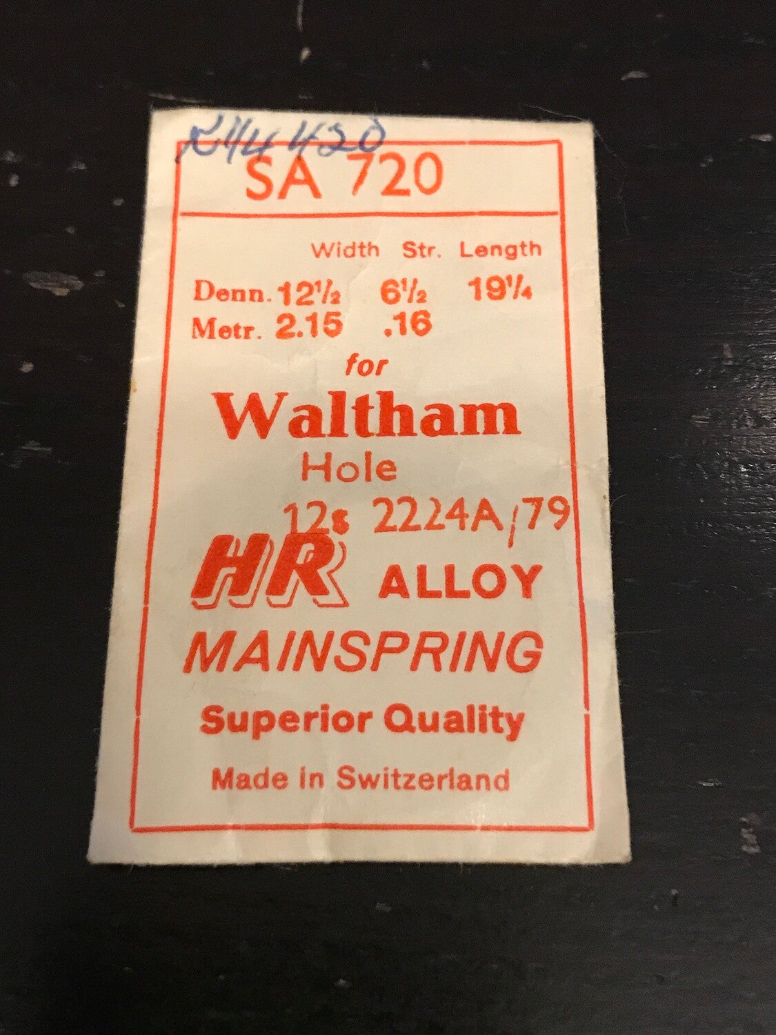 HR Mainspring SA720 for Waltham 12s Factory No. 2224A/2279 - Alloy