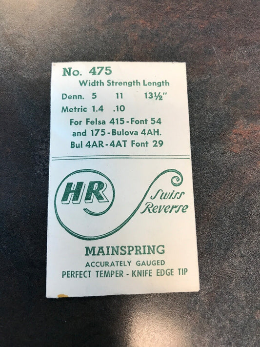 HR Mainspring No. 475 for Bulova 4AH, 4AR, 4AT & Font 29, 54, 175 caliber movements