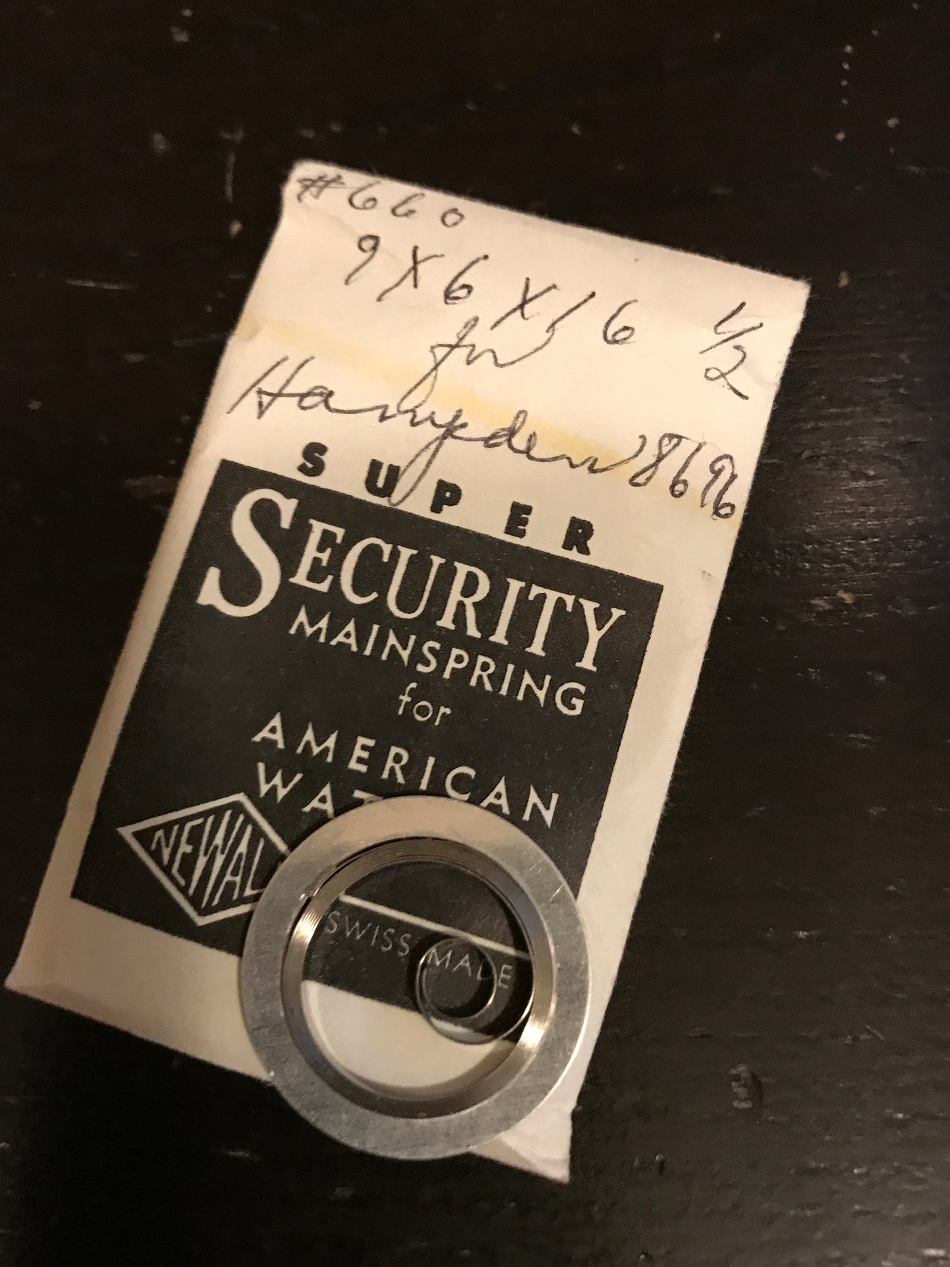 Newall SUPER Security Mainspring #660 for Hampden 6s No. 8696 - Alloy