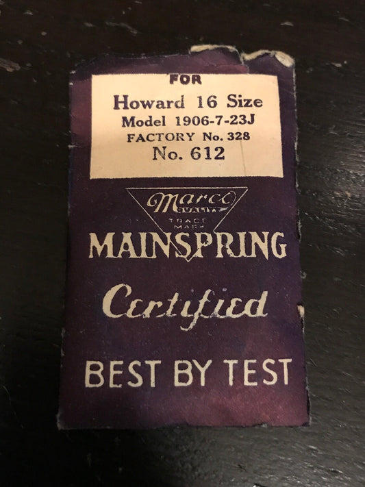 Marco Mainspring No. 612 for Howard 16s Factory No. 328 - Steel