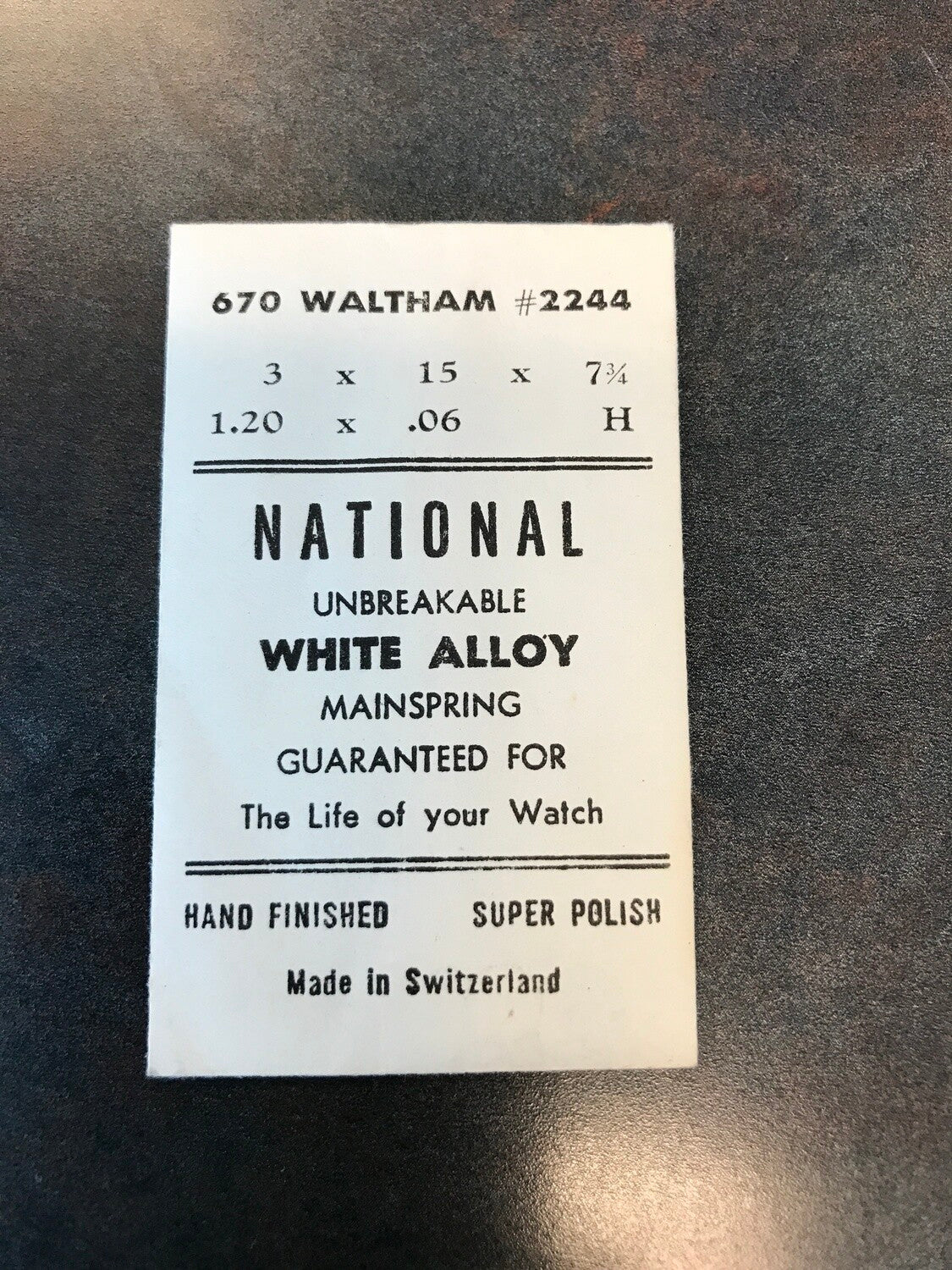 National White Alloy Mainspring for Waltham 6¾ Ligne #2244 / 2261