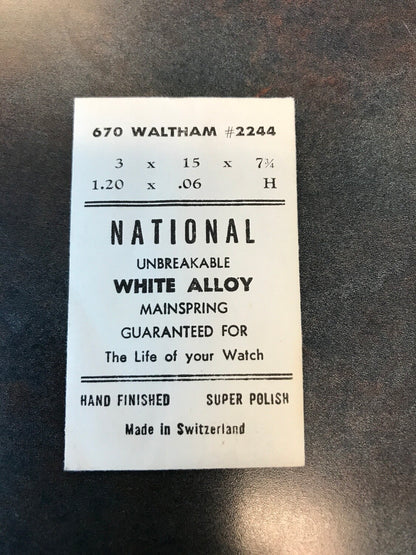 National White Alloy Mainspring for Waltham 6¾ Ligne #2244 / 2261