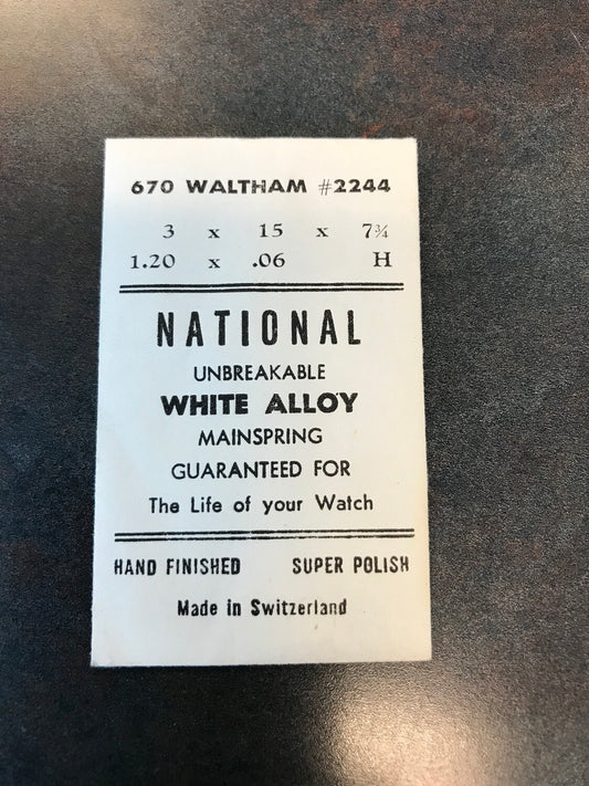 National White Alloy Mainspring for Waltham 6¾ Ligne #2244 / 2261