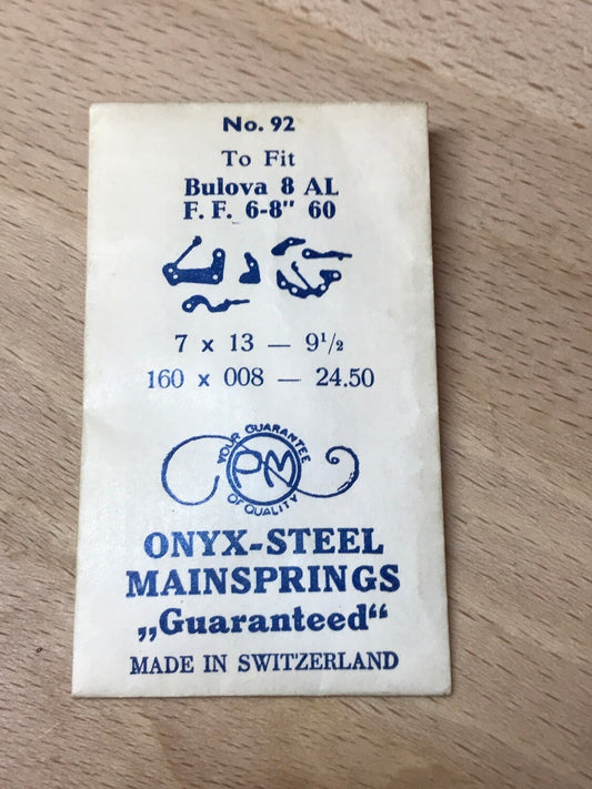 PM Mainspring No. 92 for Bulova caliber 8AL & FF caliber 60 - ONYX Steel