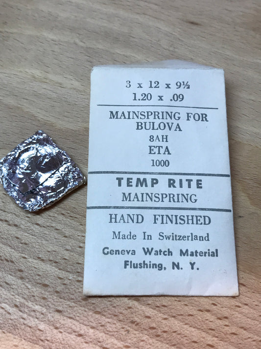TEMP-RITE Mainspring for Bulova 8AH, 8AP, 8WH & ETA 1000 - Steel