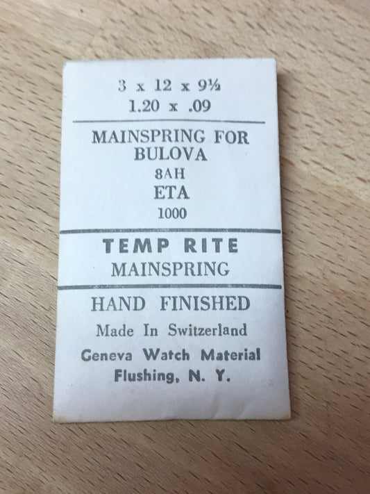 TEMP-RITE Mainspring for Bulova 8AH, 8AP, 8WH & ETA 1000 - Steel