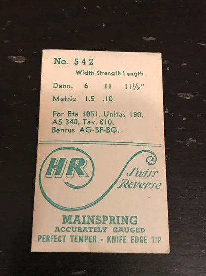 HR Mainspring No. 542 for Benrus AG, BF, BG & Eta 1051 movements - Steel