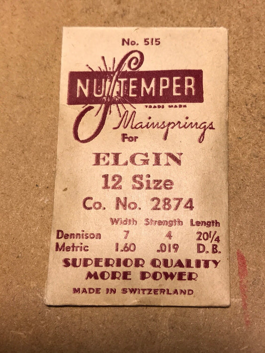 NuTemper Mainspring #515 for Elgin 12s #2874 - steel