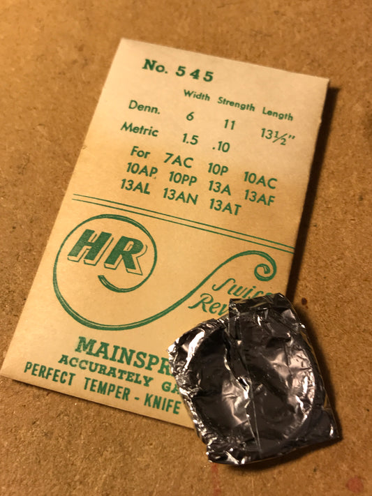 HR Mainspring No. 545 for Bulova 7AC, 10AC, 10P, 10PP and a bunch more - Steel