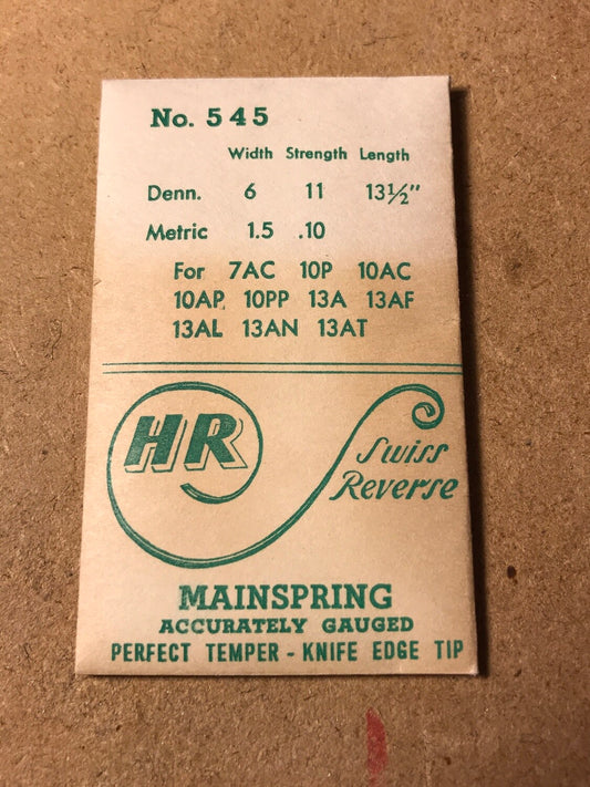 HR Mainspring No. 545 for Bulova 7AC, 10AC, 10P, 10PP and a bunch more - Steel