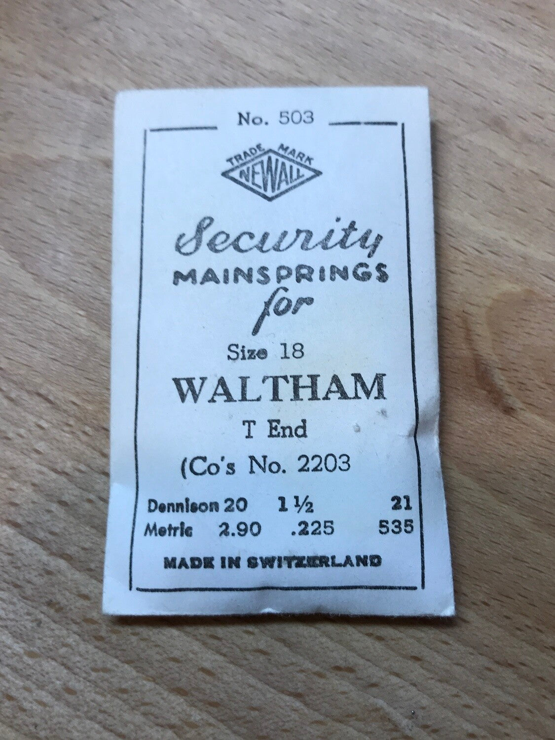 Newall Security Mainspring #503 for Waltham 18s Model 1877 #2203 - Steel