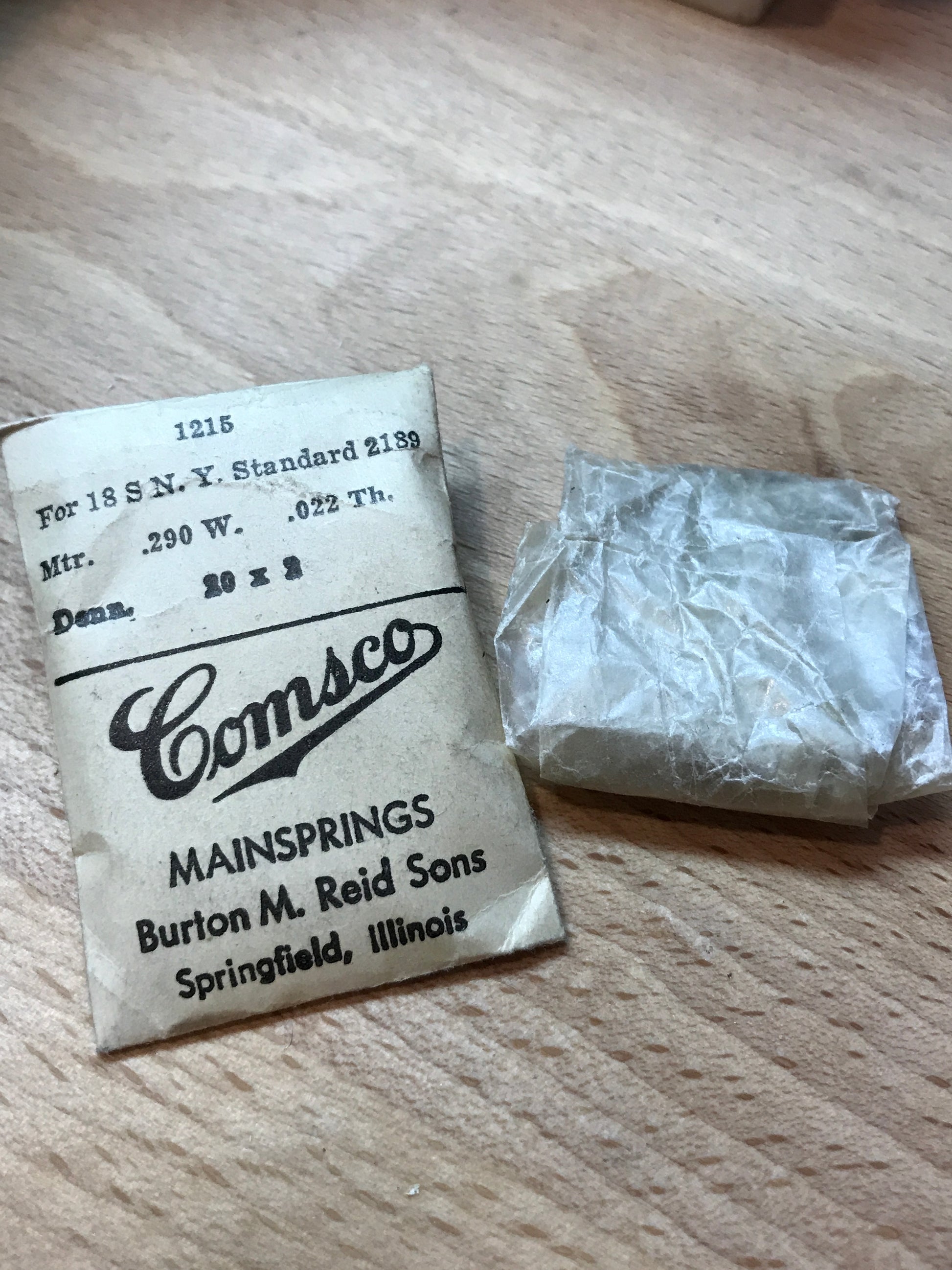 Comsco Mainspring #1215 for N.Y. Standard 18s Factory No. 2189 - Steel