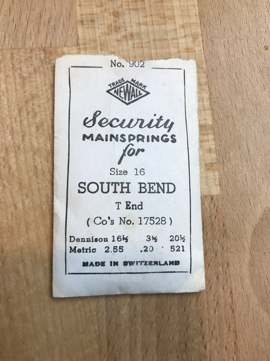 Newall Security Mainspring #902 for South Bend 16s No. 17528 - Steel