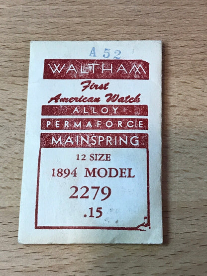 Waltham Factory Mainspring 12s Waltham Model 1894 #2279 / 2224A - Alloy