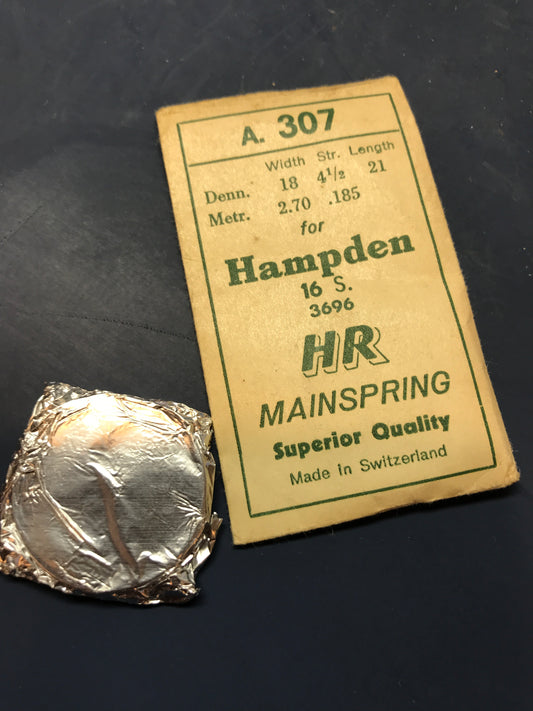 HR Mainspring A307 for 16s Hampden Factory No. 3696 - Steel