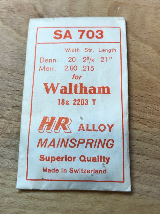 HR Mainspring SA703 for 18s Waltham Factory No. 2203 - Alloy