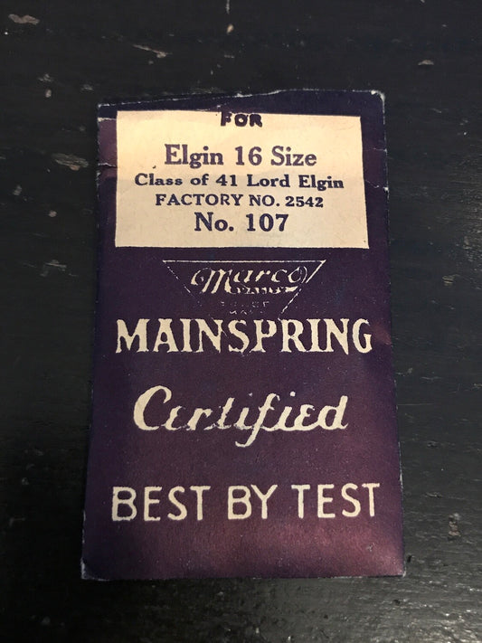 Marco Mainspring #107 for Elgin 16s Lord Elgin Factory No. 2542 - Steel