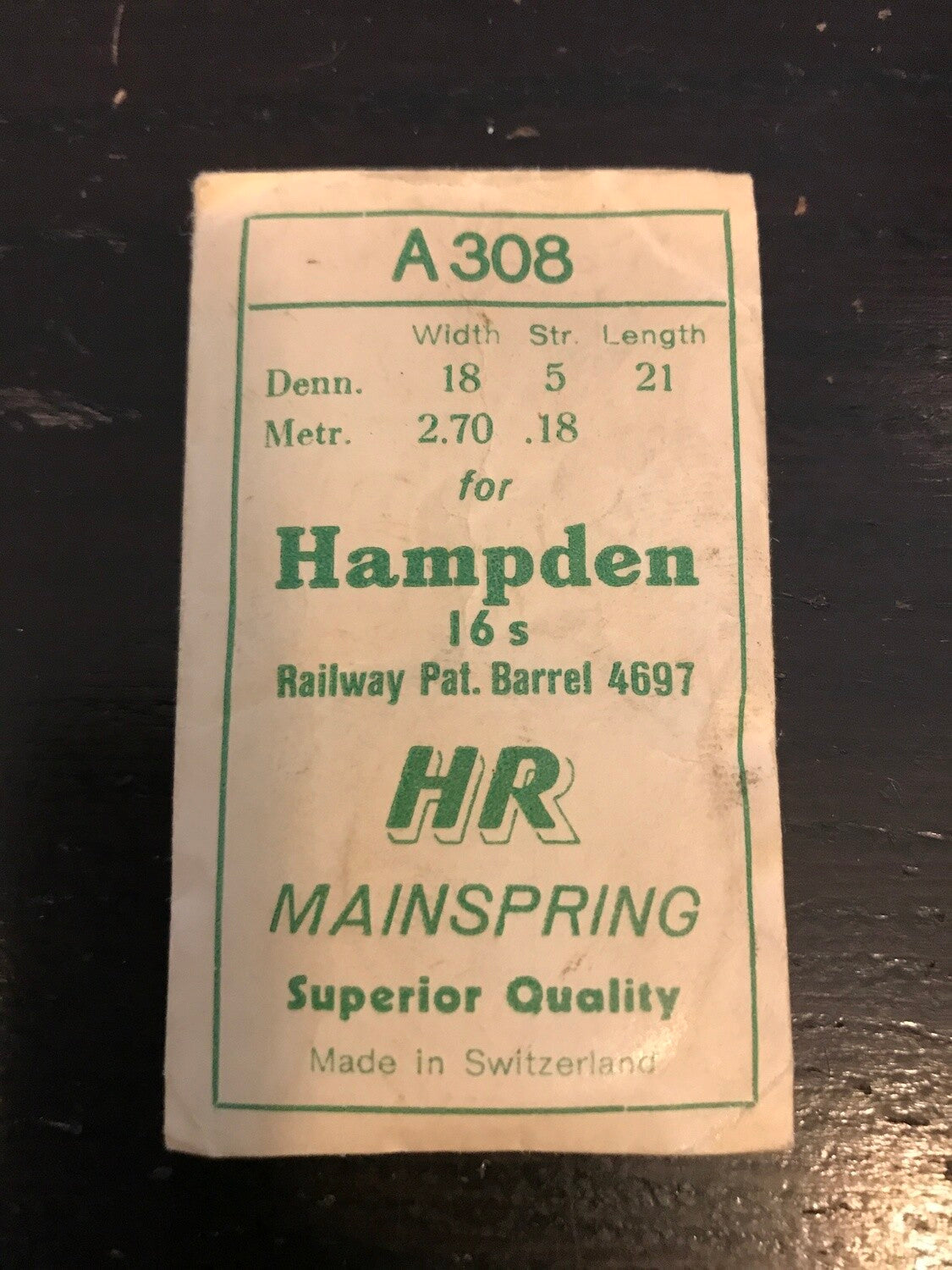 HR Mainspring A308 for 16s Hampden Railway Movements #4697 - Steel