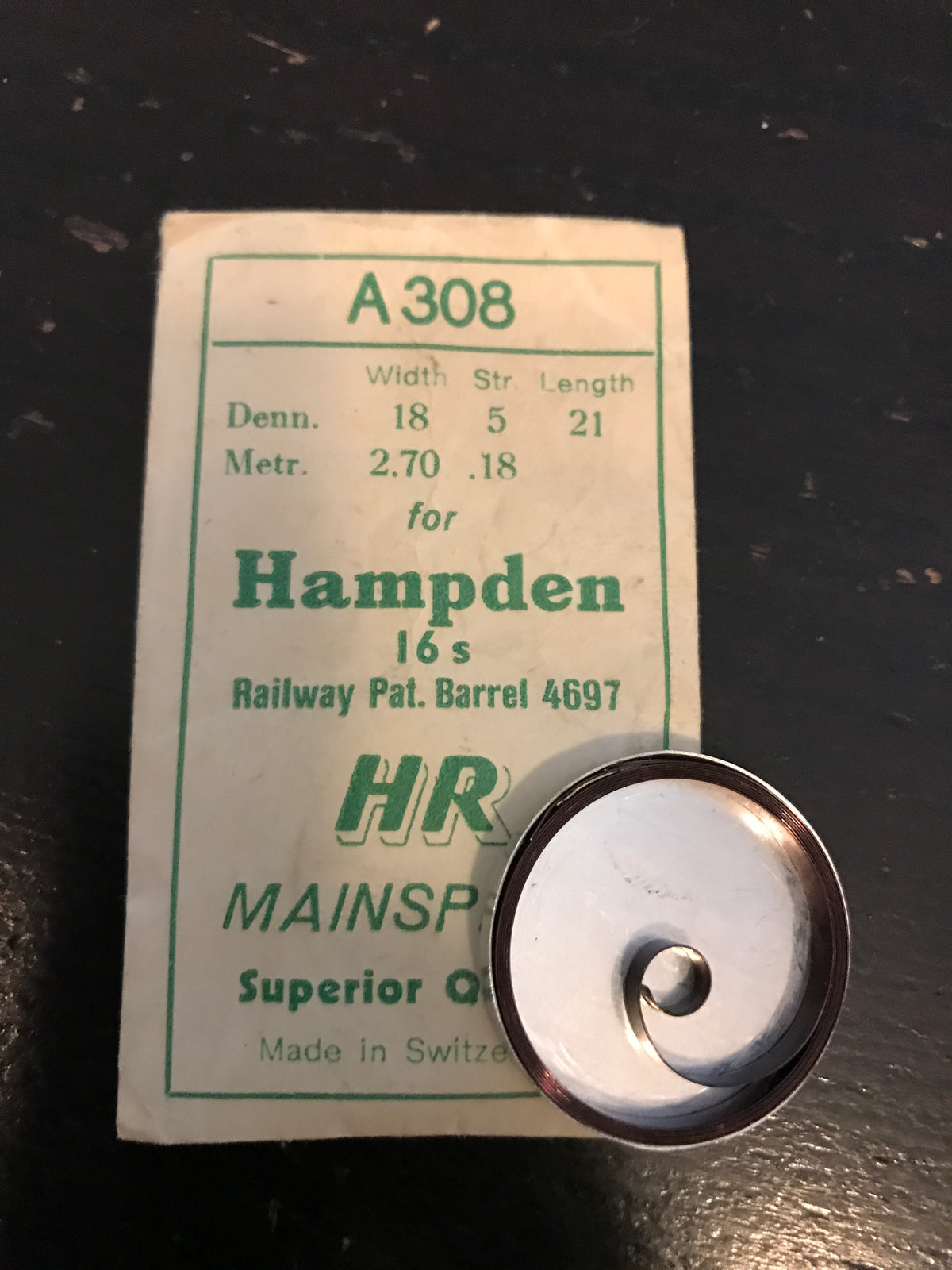 HR Mainspring A308 for 16s Hampden Railway Movements #4697 - Steel