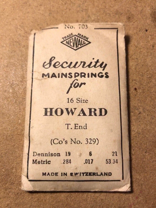 Newall Security Mainspring #703 for Howard 16s Factory No. 329 - Steel