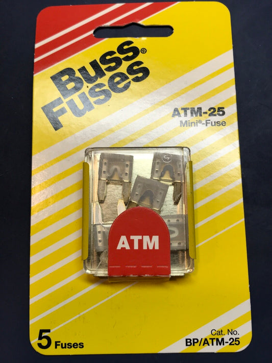 Package of 5 Buss ATM-25 Mini-Fuses - New in package
