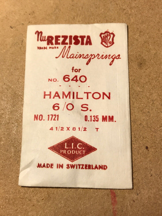 NuREZISTA Mainspring #640 for Hamilton 6/0s Factory No. 1721 - Steel