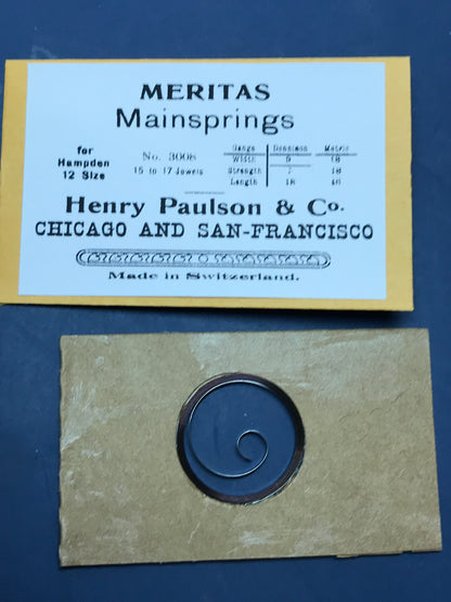 MERITAS Mainspring for 12s Hampden #7696 - Steel
