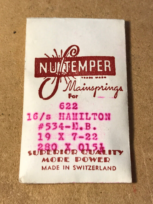NuTemper Mainspring for Hamilton 16s #534 - Steel