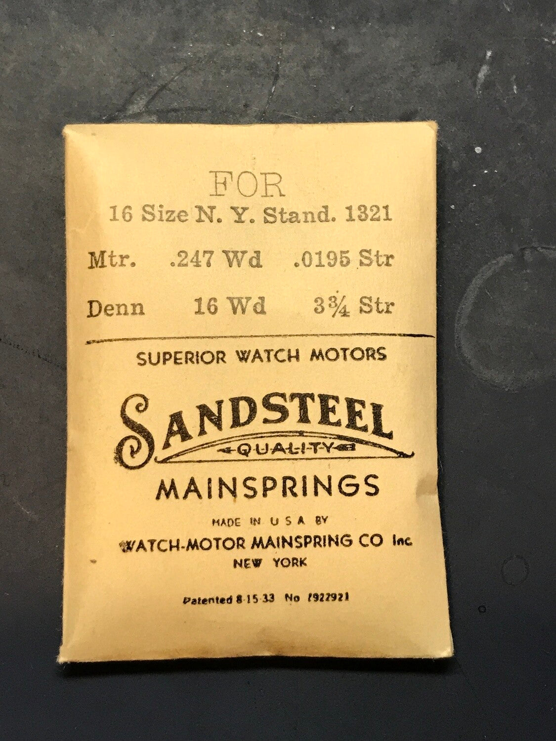 Sandsteel Mainspring for 16s N.Y. Standard No. 1321 - Steel