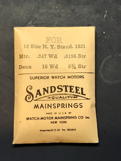 Sandsteel Mainspring for 16s N.Y. Standard No. 1321 - Steel