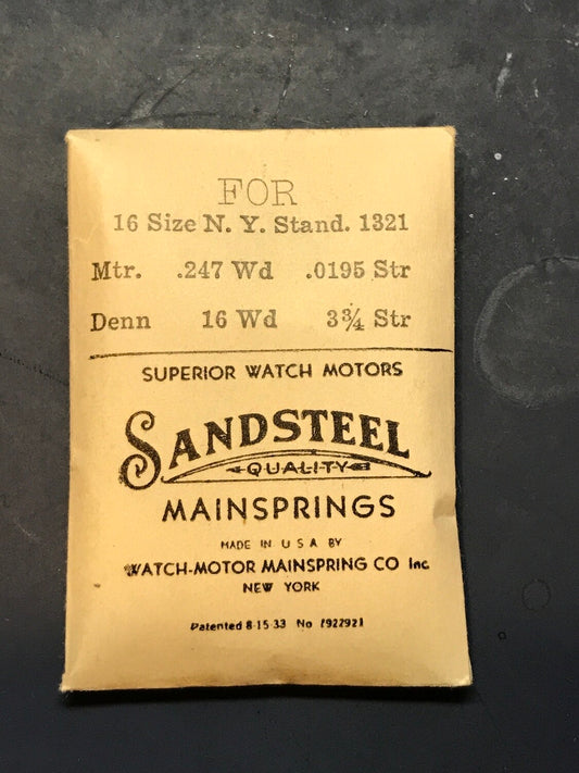 Sandsteel Mainspring for 16s N.Y. Standard No. 1321 - Steel
