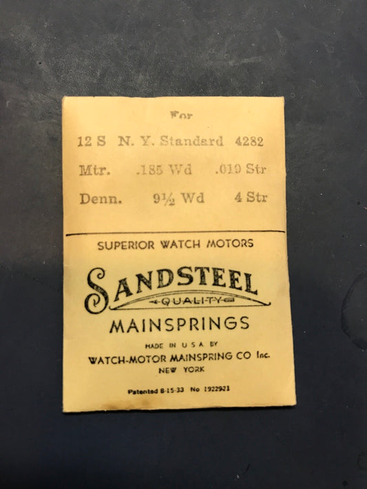 Sandsteel Mainspring for 12s N.Y. Standard No. 4282 - Steel