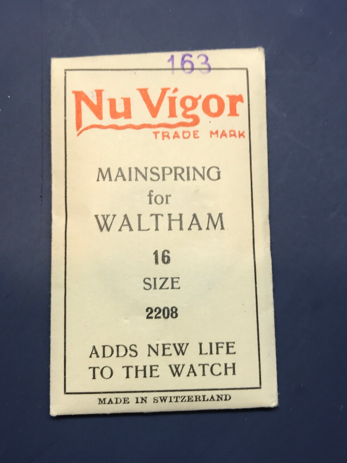 NuVigor Mainspring #163 for 16s Waltham #2208 - Steel