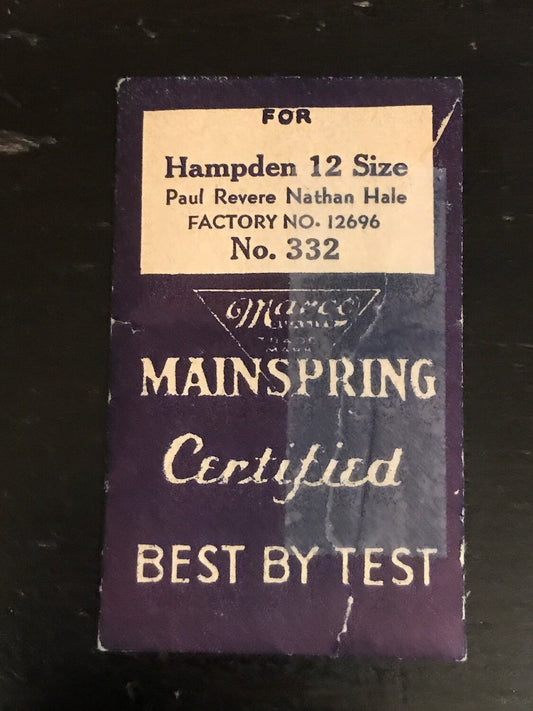 Marco Mainspring #332 for 12s Hampden Paul Revere & Nathan Hale #12696