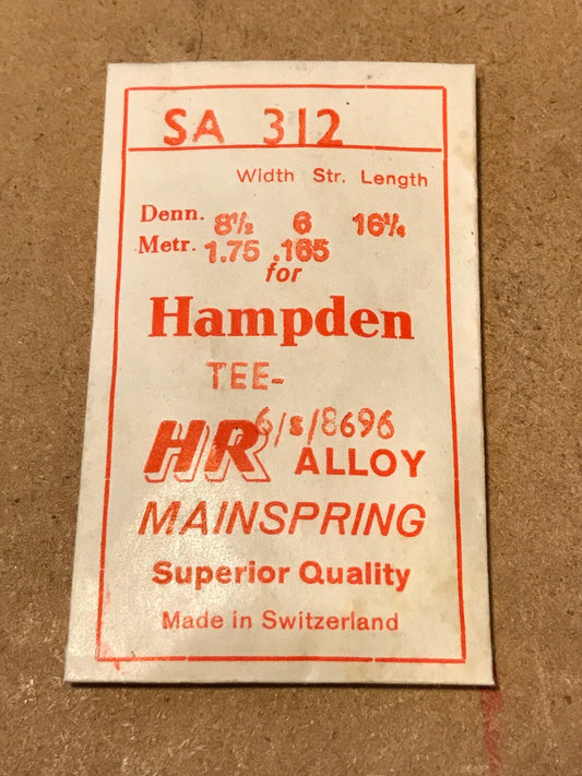 HR Mainspring SA312 for 6s Hampden Factory No. 8696 - Alloy