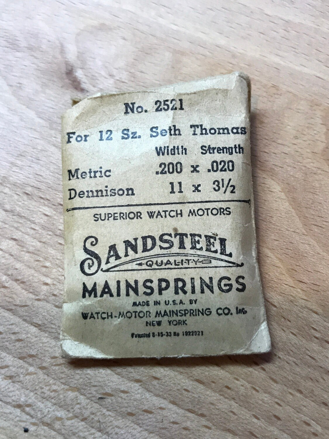 Sandsteel Mainspring for Seth Thomas 12s #2521 - Steel