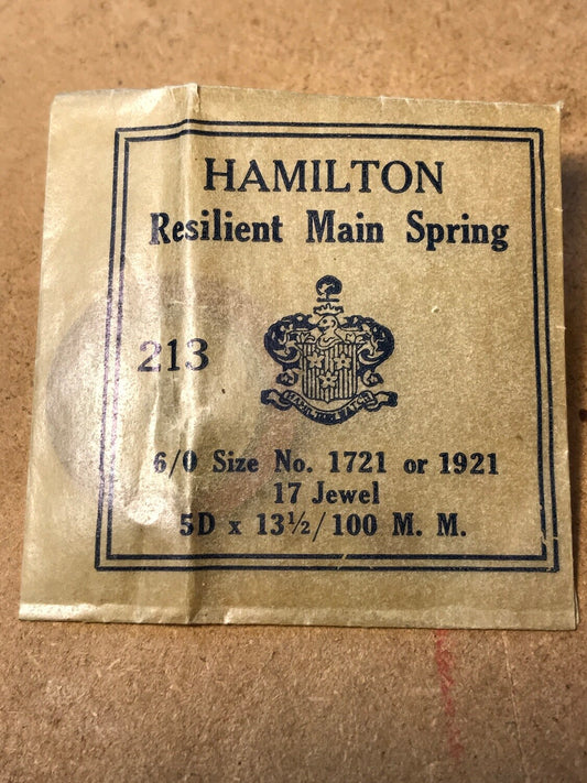 Hamilton Factory Mainspring No. 1721 or 1921 for 6/0s - Steel