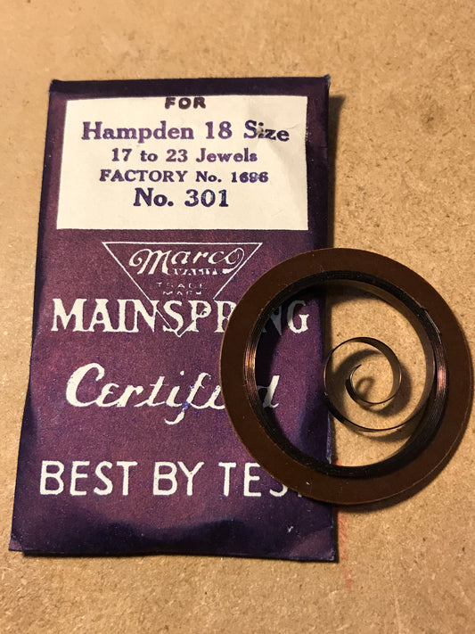 Marco Mainspring #301 for 18s Hampden Movements Factory No. 1696 - Steel