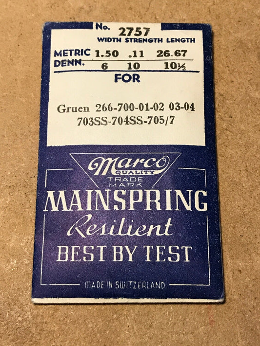 Marco Mainspring #2757 for Gruen 266, 700, 701, 702, 703, 704, 705 - Steel