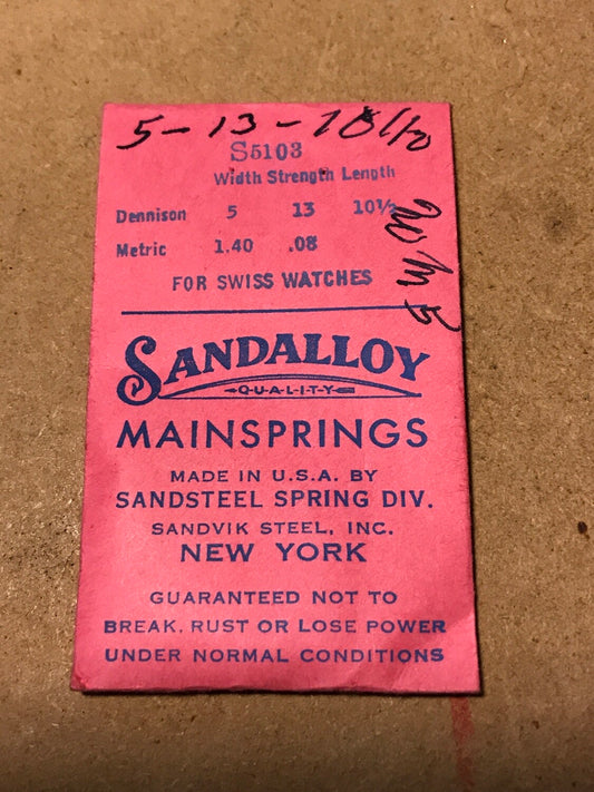 Sandsteel Sandalloy Mainspring S5103 for AS 1393, Westfield 6WN +many more