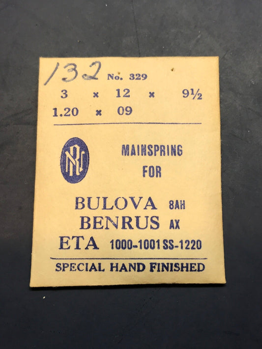 RN Mainspring No. 329 for Bulova 8AH, Benrus AX, ETA 1000 - steel